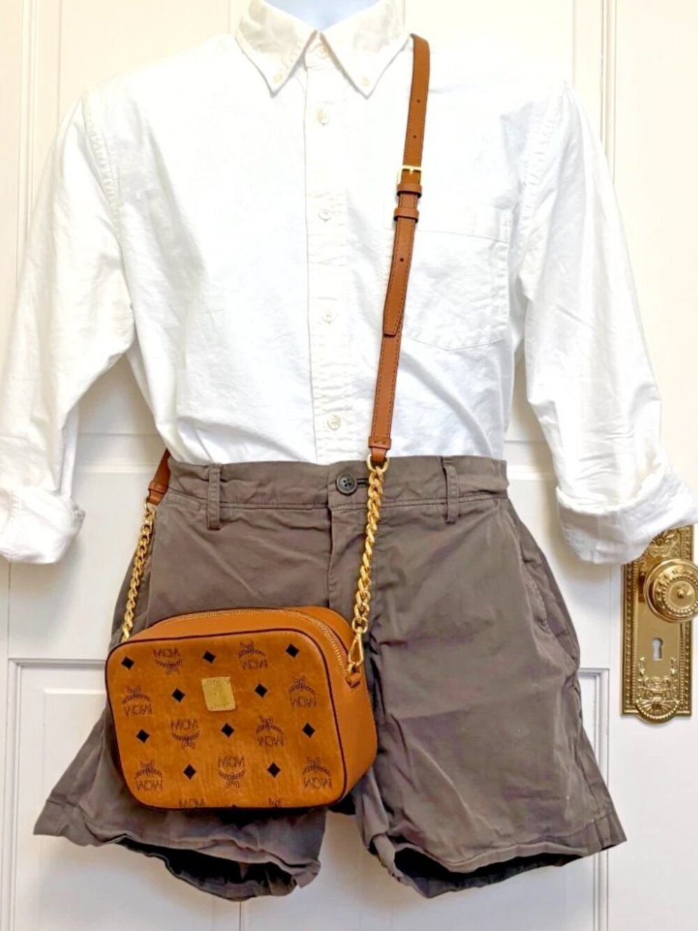 2024 MCM Cognac Visetos Camera Crossbody Bag Gold Hardware 7.5” x 5” x 2.5”
